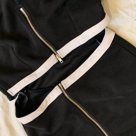 Black and White Professional Formal Dress with Cutout Waist - Picture 4 of 4